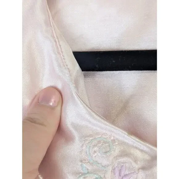 Vtg Nicole Pastel Pink Granny Sleep Shirt Chemise Large Long Sleeve Flowers - Picture 9 of 10